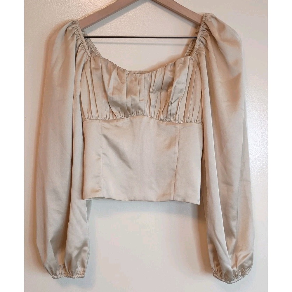 Abercrombie & Fitch Satin Corset Style Top Medium Champagne Puff Sleeve NWT